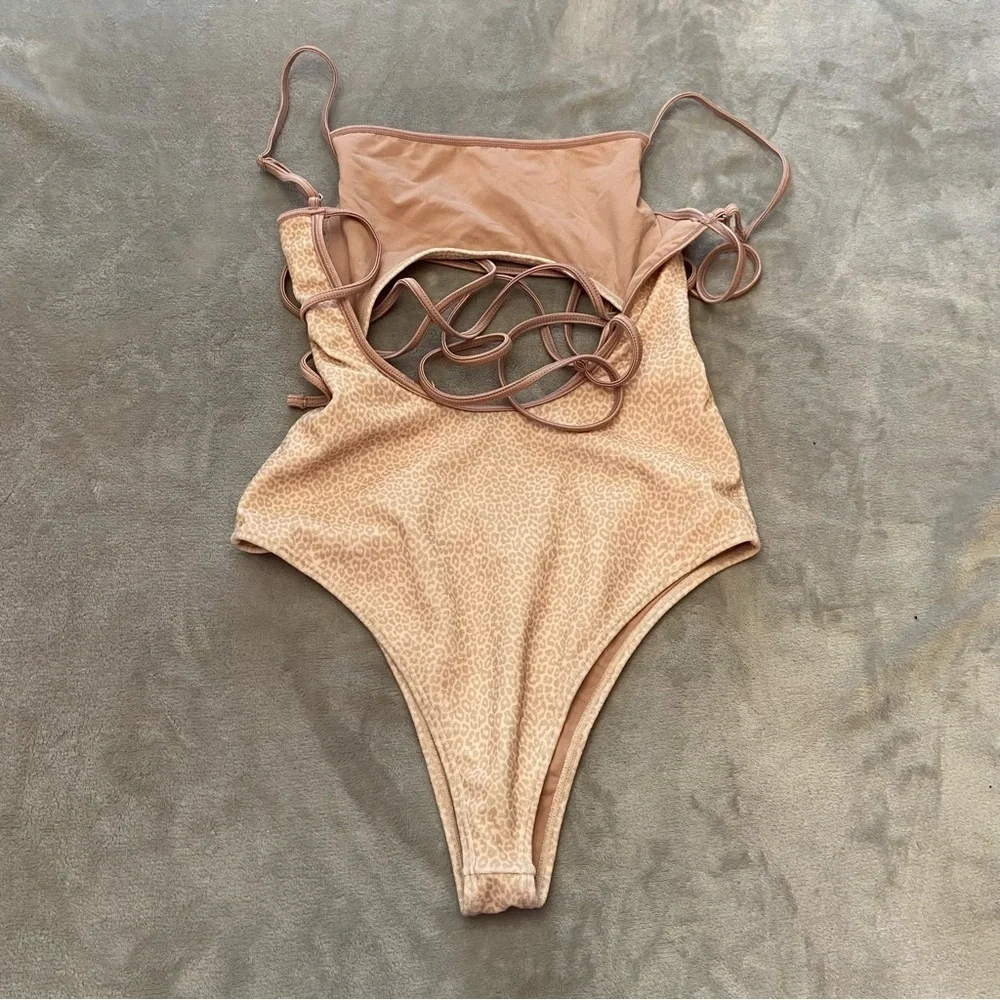 New! Frankie’s bikinis Alice Terry Wrap One Piece leopard Swimsuit 3329
